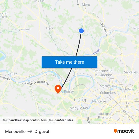 Menouville to Orgeval map