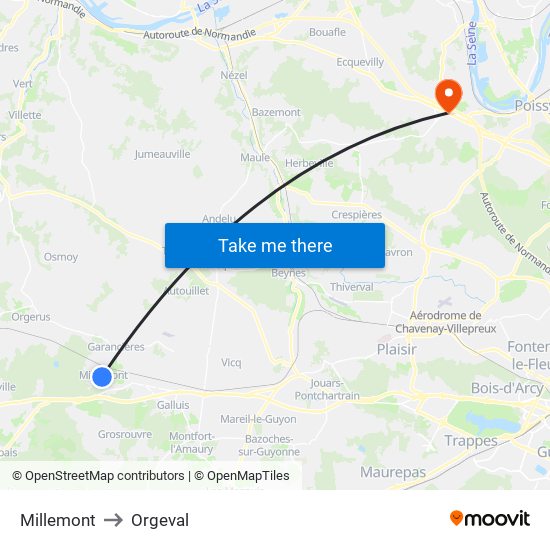 Millemont to Orgeval map