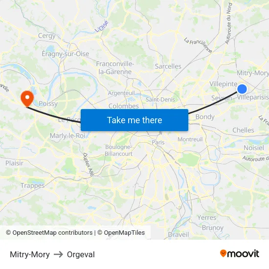 Mitry-Mory to Orgeval map