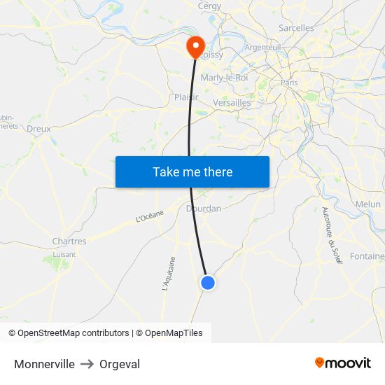 Monnerville to Orgeval map