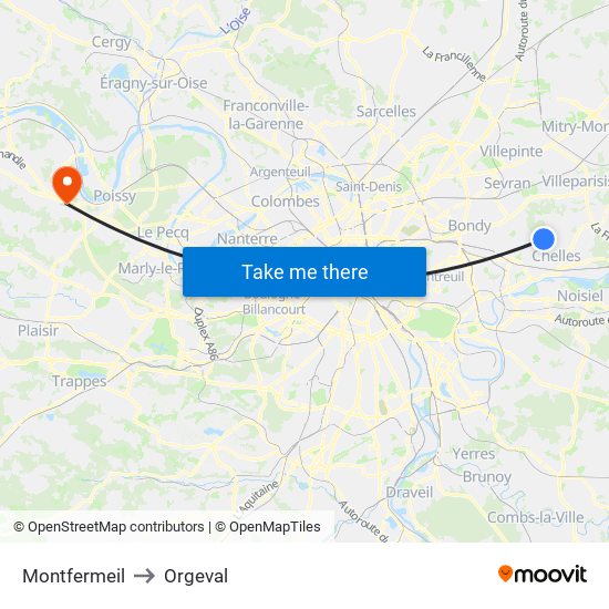 Montfermeil to Orgeval map
