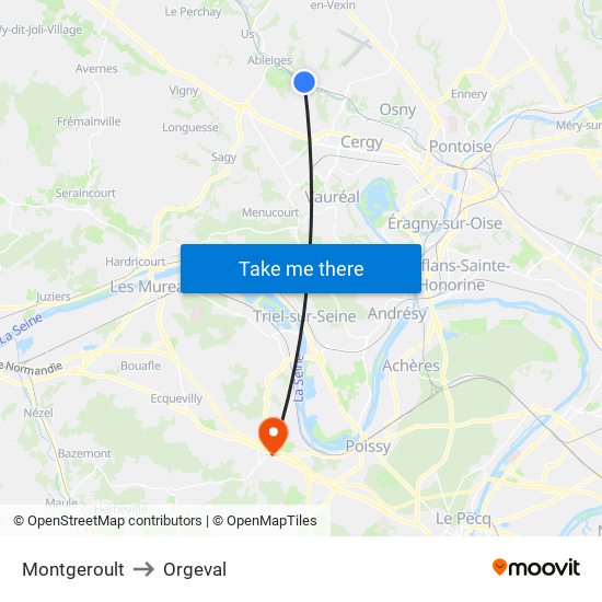 Montgeroult to Orgeval map