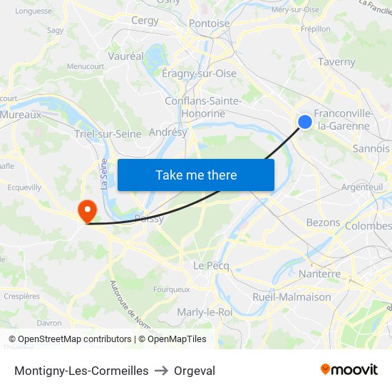 Montigny-Les-Cormeilles to Orgeval map