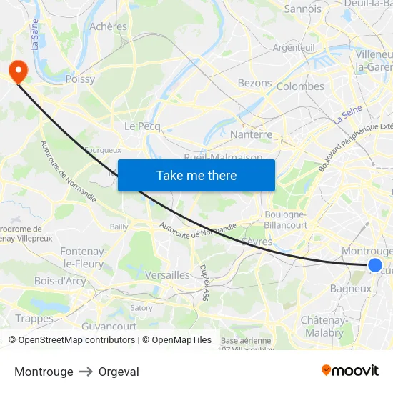 Montrouge to Orgeval map