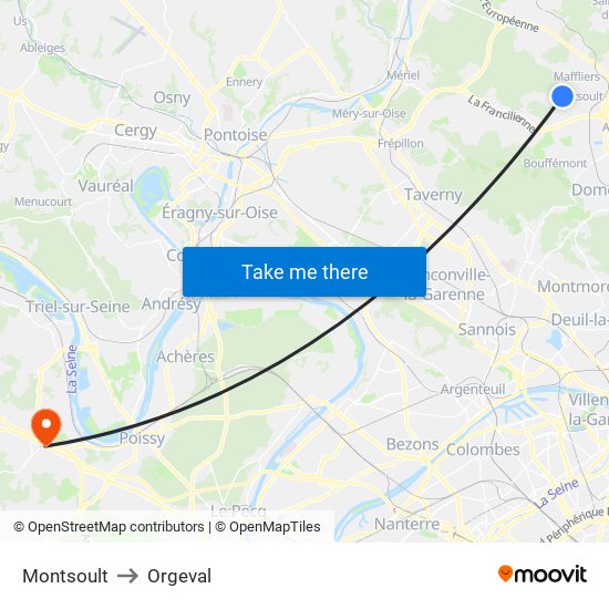 Montsoult to Orgeval map