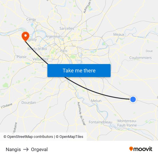 Nangis to Orgeval map