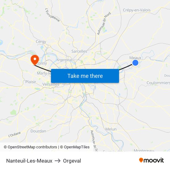 Nanteuil-Les-Meaux to Orgeval map