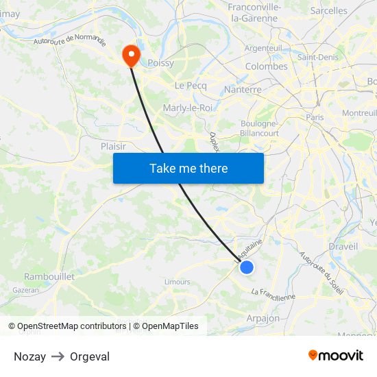 Nozay to Orgeval map