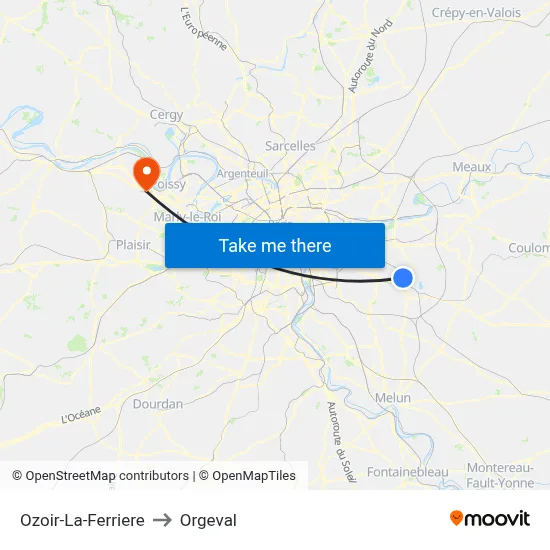 Ozoir-La-Ferriere to Orgeval map