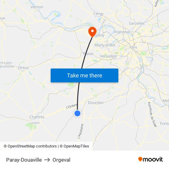 Paray-Douaville to Orgeval map