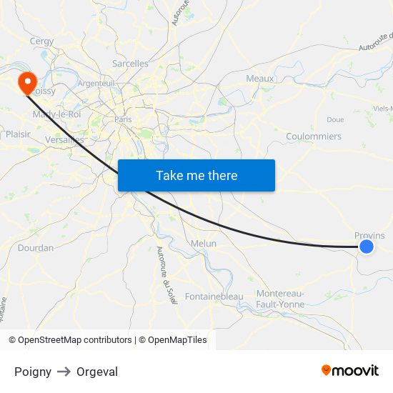 Poigny to Orgeval map