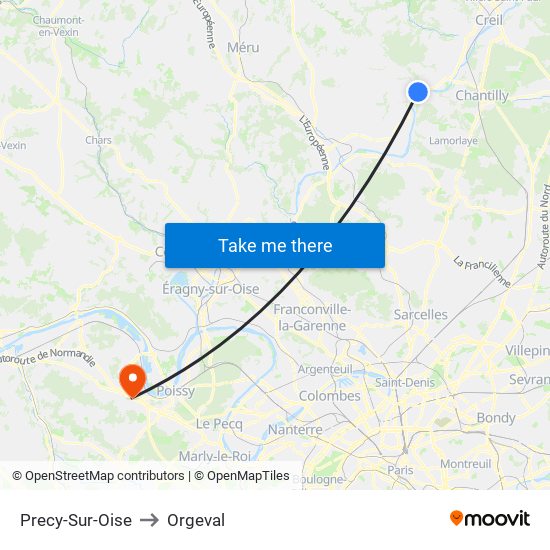 Precy-Sur-Oise to Orgeval map