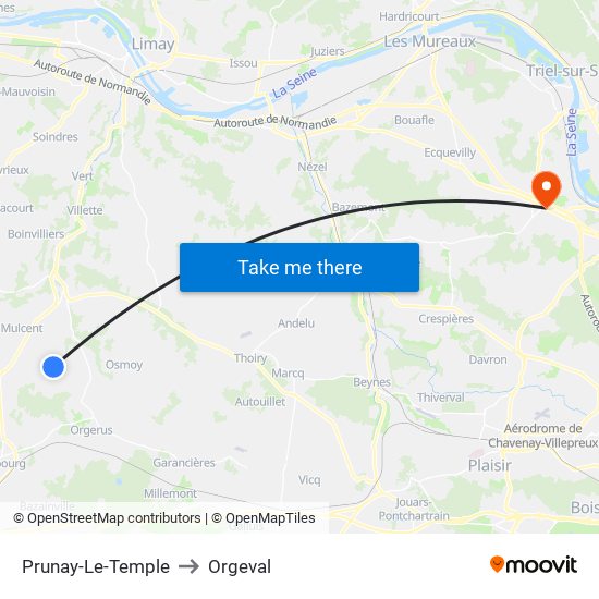 Prunay-Le-Temple to Orgeval map