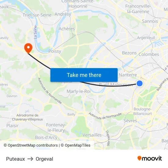 Puteaux to Orgeval map