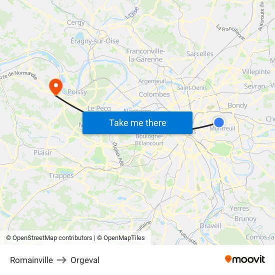 Romainville to Orgeval map