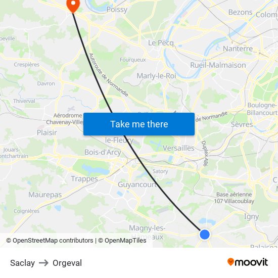 Saclay to Orgeval map