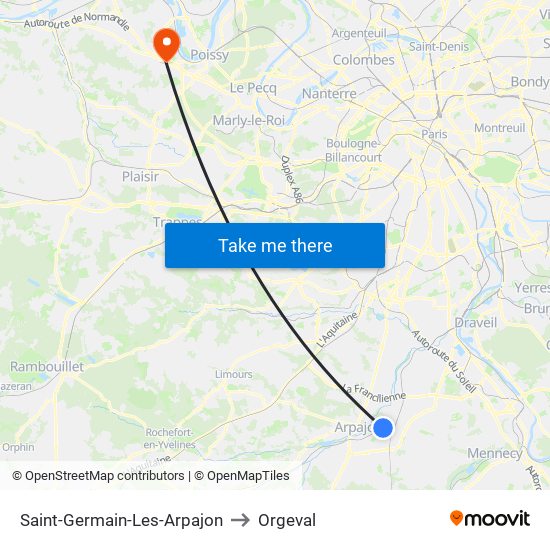 Saint-Germain-Les-Arpajon to Orgeval map