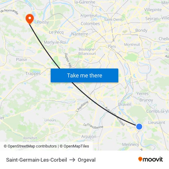 Saint-Germain-Les-Corbeil to Orgeval map