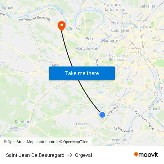 Saint-Jean-De-Beauregard to Orgeval map