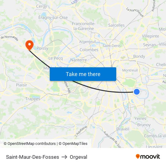 Saint-Maur-Des-Fosses to Orgeval map
