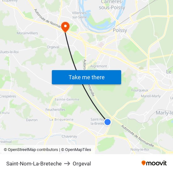 Saint-Nom-La-Breteche to Orgeval map
