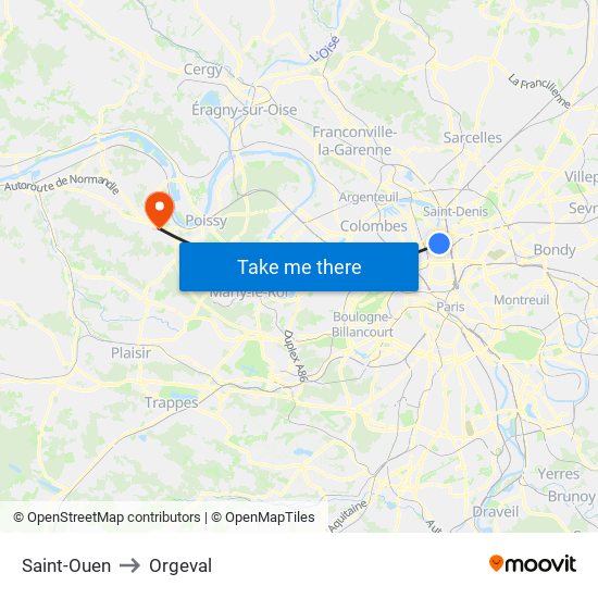 Saint-Ouen to Orgeval map