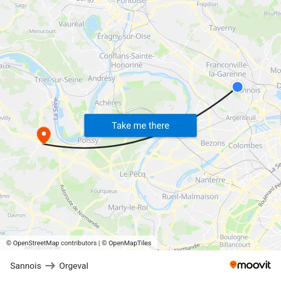 Sannois to Orgeval map