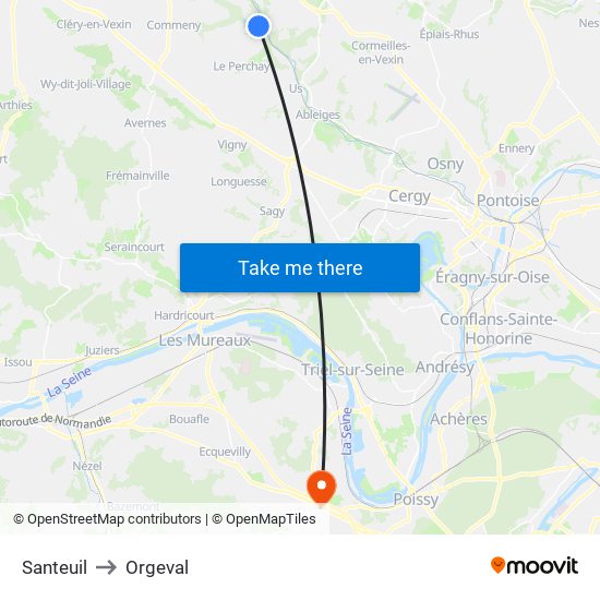 Santeuil to Orgeval map