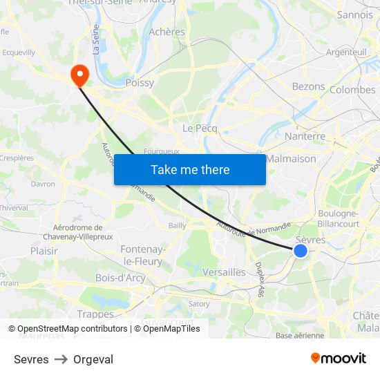 Sevres to Orgeval map