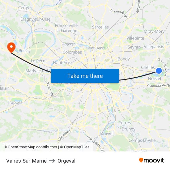 Vaires-Sur-Marne to Orgeval map