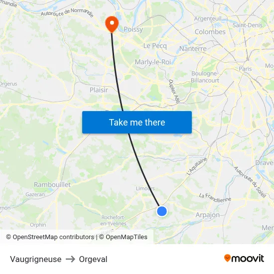 Vaugrigneuse to Orgeval map