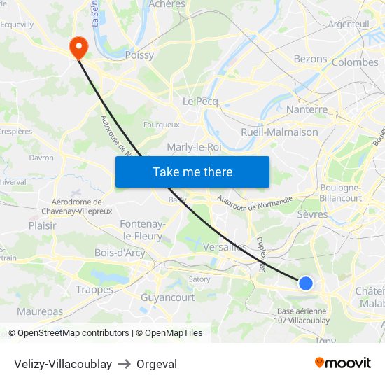 Velizy-Villacoublay to Orgeval map