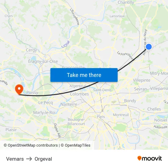 Vemars to Orgeval map