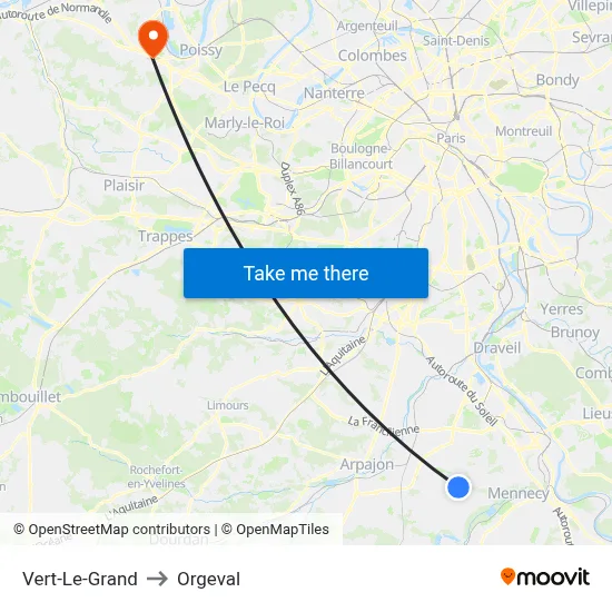 Vert-Le-Grand to Orgeval map
