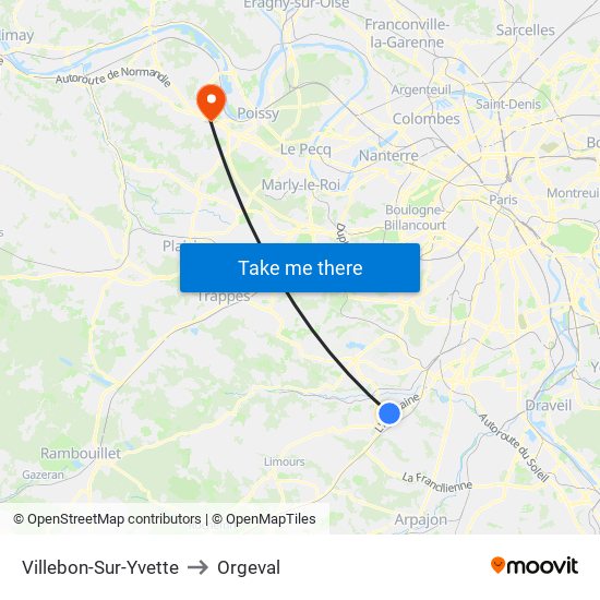 Villebon-Sur-Yvette to Orgeval map