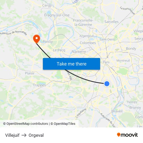 Villejuif to Orgeval map