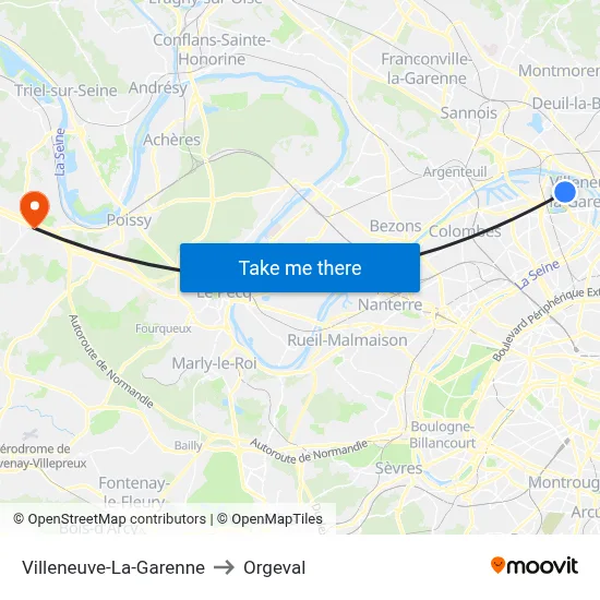 Villeneuve-La-Garenne to Orgeval map