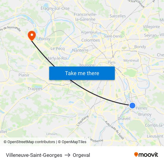 Villeneuve-Saint-Georges to Orgeval map