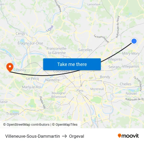 Villeneuve-Sous-Dammartin to Orgeval map
