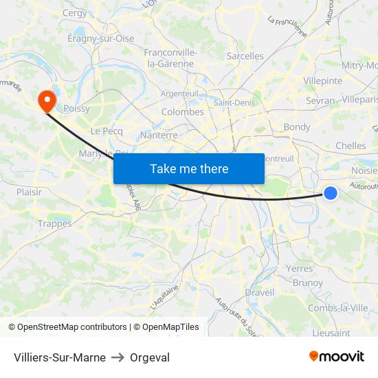 Villiers-Sur-Marne to Orgeval map