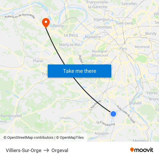 Villiers-Sur-Orge to Orgeval map