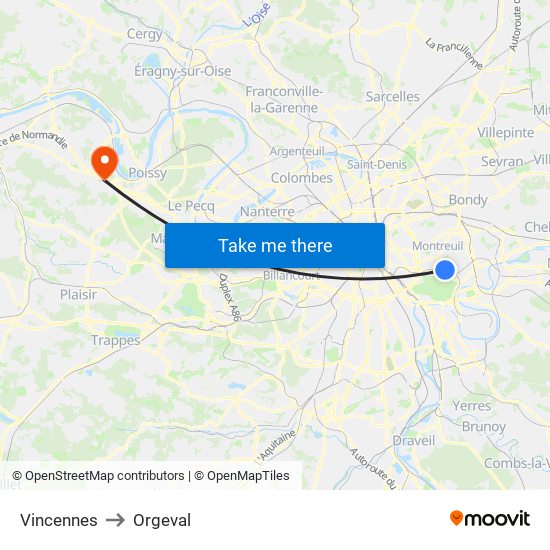 Vincennes to Orgeval map