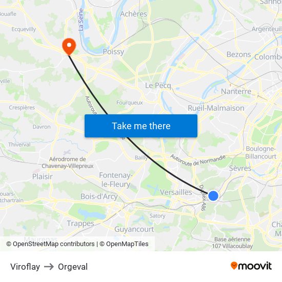 Viroflay to Orgeval map