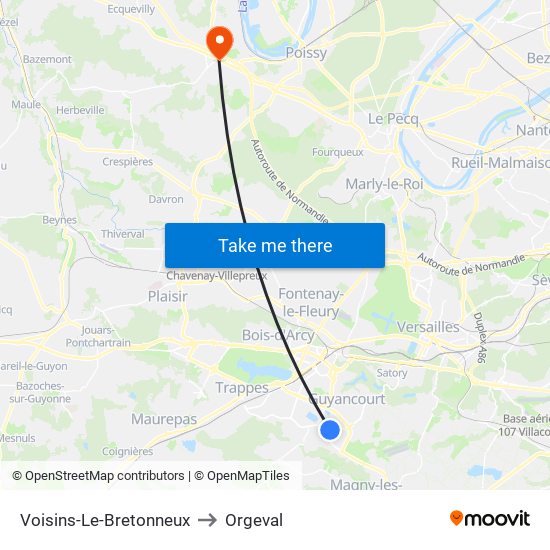 Voisins-Le-Bretonneux to Orgeval map