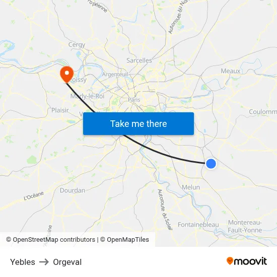 Yebles to Orgeval map