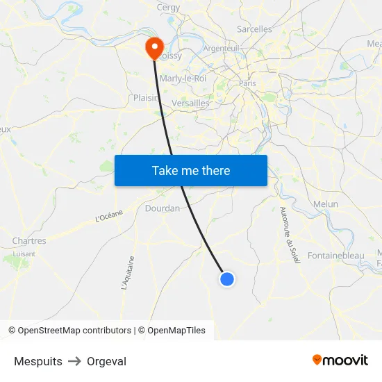 Mespuits to Orgeval map