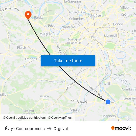 Évry - Courcouronnes to Orgeval map