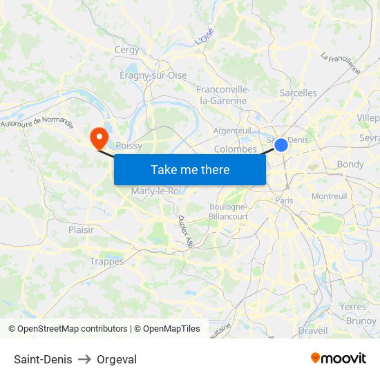 Saint-Denis to Orgeval map