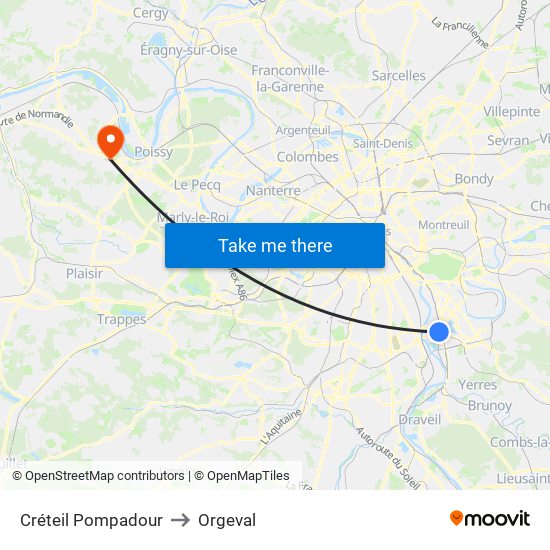 Créteil Pompadour to Orgeval map