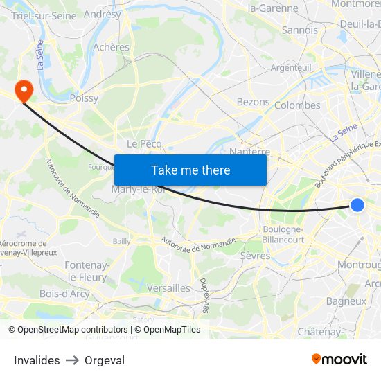 Invalides to Orgeval map